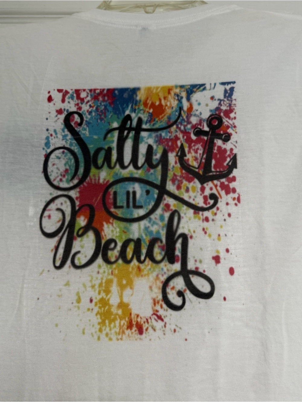 Gildan White Tee Salty Lil Beach Colorful Splash Print